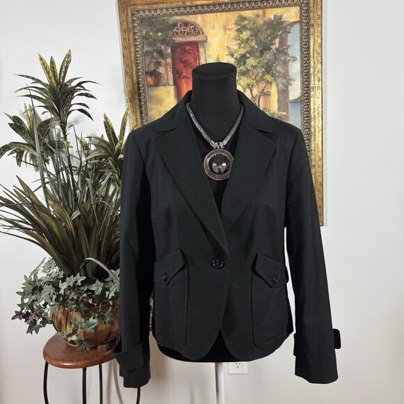 Talbots Women Black Jacket 12P Long Sl Collar Notch Clueless Preppy Office Siren - Picture 2 of 11